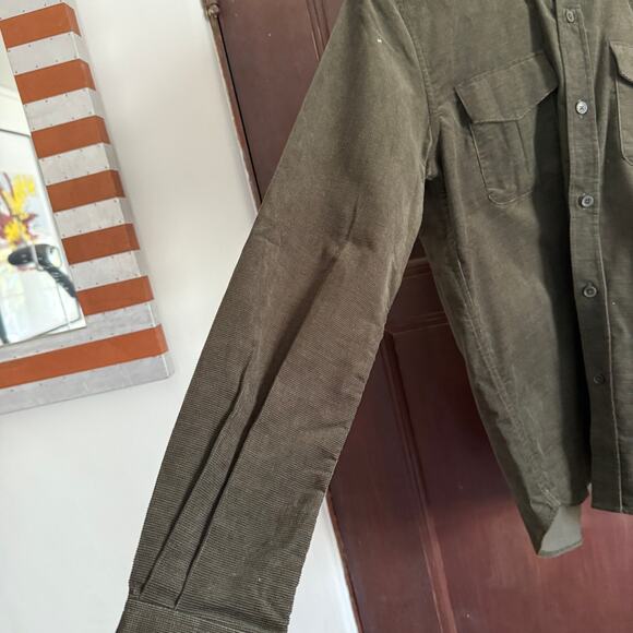 AR ALOHA RAG 100% Cotton Corduroy Dark Green Brown Button Down Shirt Extra Small - Picture 5 of 8